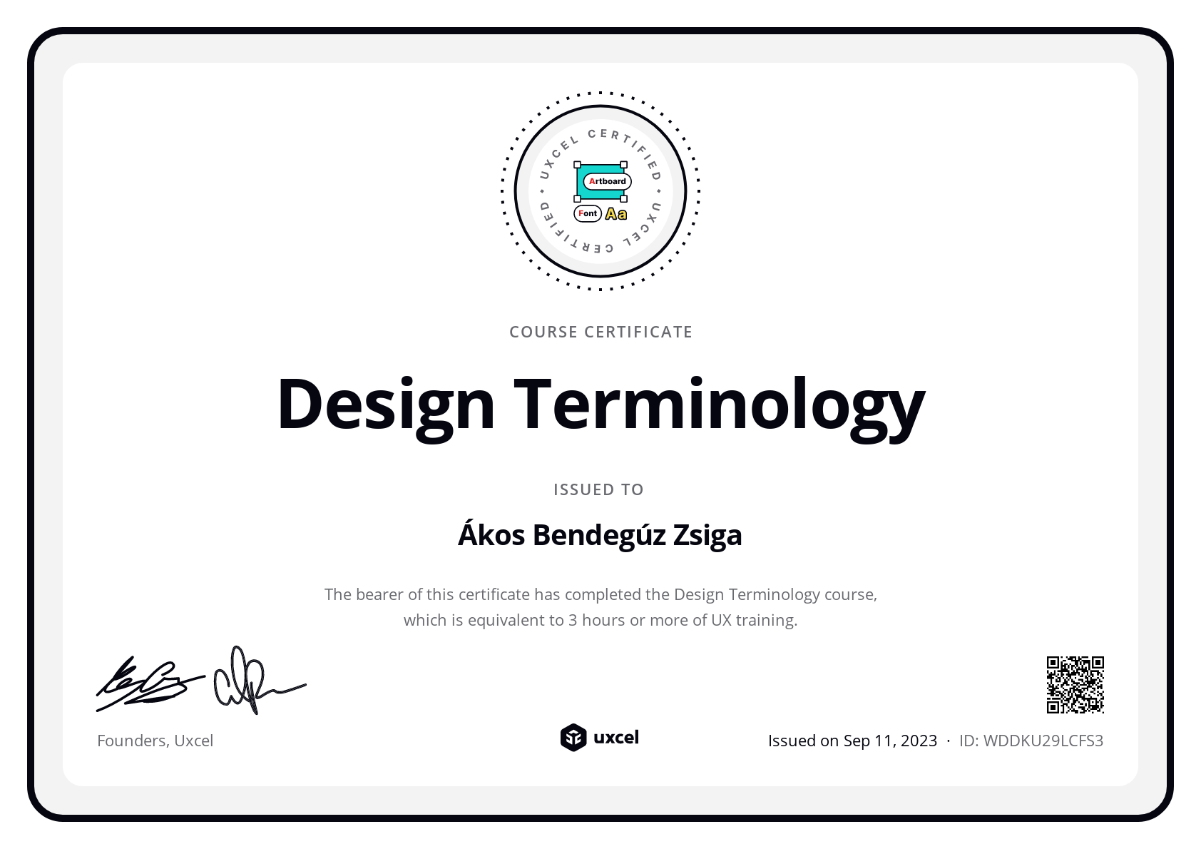 Ákos Bendegúz Zsiga's certificate